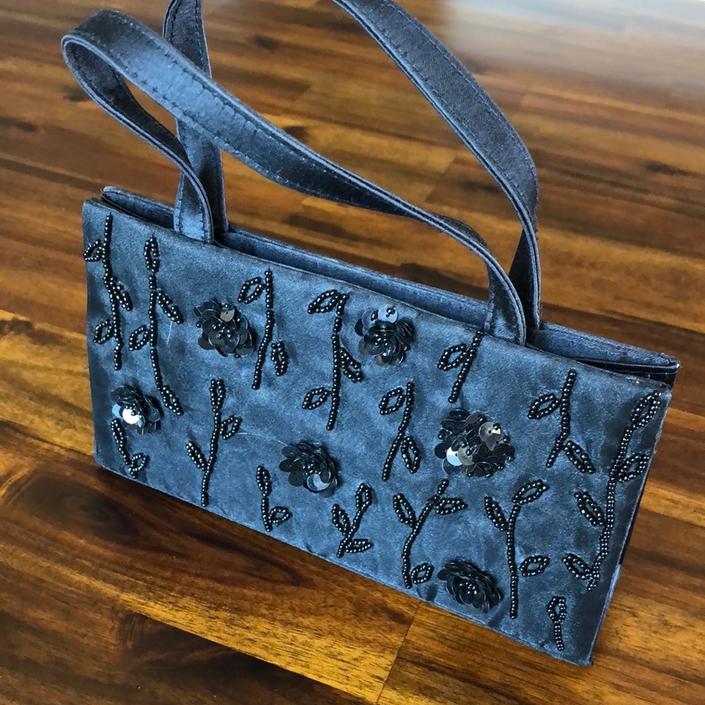 Beaded black satin mini bag